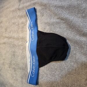 Calvin Klein Men's Black Briefs with Blue Waistband